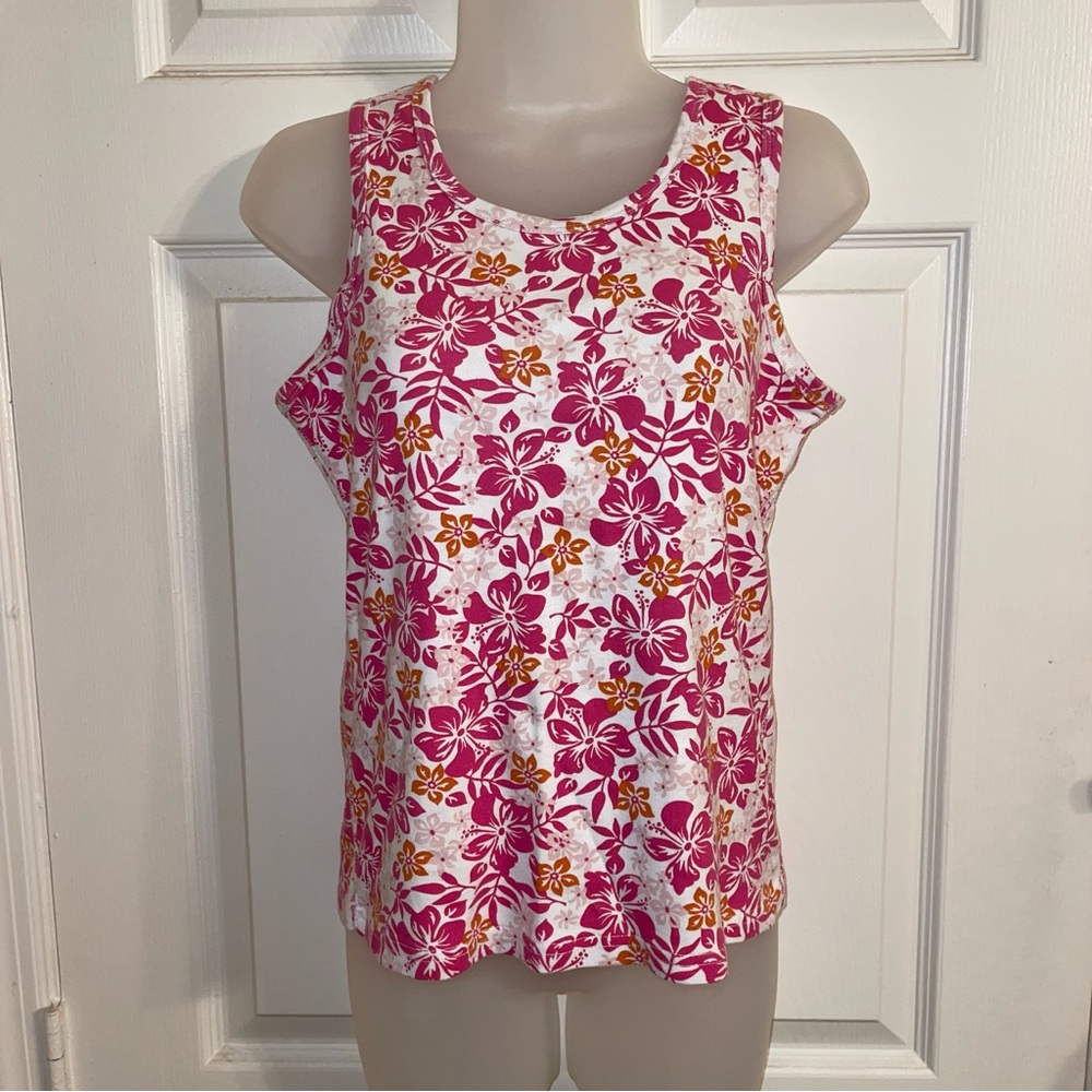 Basic Editions Pink and White Sleeveless Tank Top